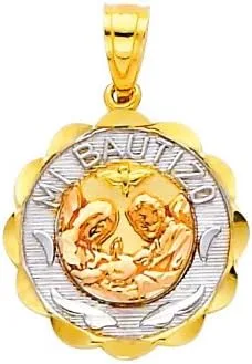 Miniatura 2 de The World Jewelry Center 14k Tri-color Gold Religious Baptism Pendant with 1.5mm Valentino Diamond Cut Chain Necklace
