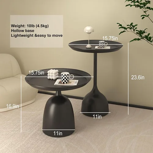 Miniatura 2 de Juego de mesa auxiliar lateral, mesa auxiliar redonda pequeña para sala de estar, mesas anidables de metal, mesas de pedestal, mesa auxiliar
