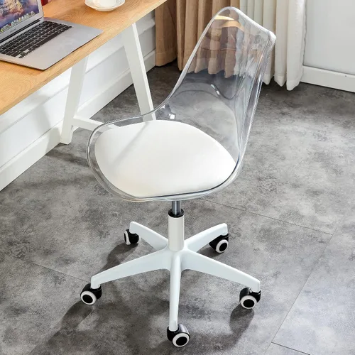Miniatura 5 de Silla de plástico, silla giratoria ajustable con respaldo giratorio sin brazos de plástico, silla ergonómica de escritorio para computadora