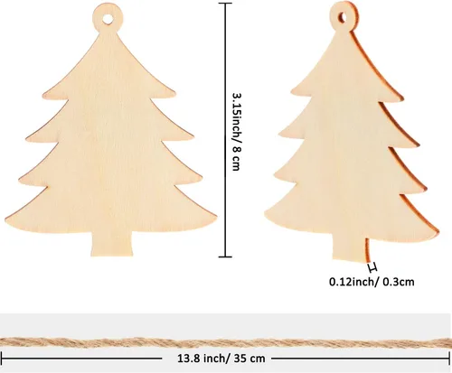 Miniatura 6 de Tatuo 50 adornos de madera para árbol de Navidad, adornos colgantes con cuerdas para decoración de Navidad, festivales, bodas, manualidades