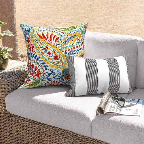 Miniatura 812 de Juego de 2 almohadas para exteriores de 16 x 16 pulgadas, repelentes al agua con interiores, para muebles de patio, hogar, jardín, geometría bohemia