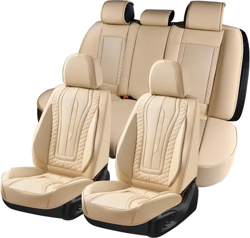 Miniatura 10 de Coverado Juego Completo de Fundas de Asiento de Automóvil, Fundas de Asiento de Cuero de Lujo para Delantero y Trasero, Fundas de Asiento En