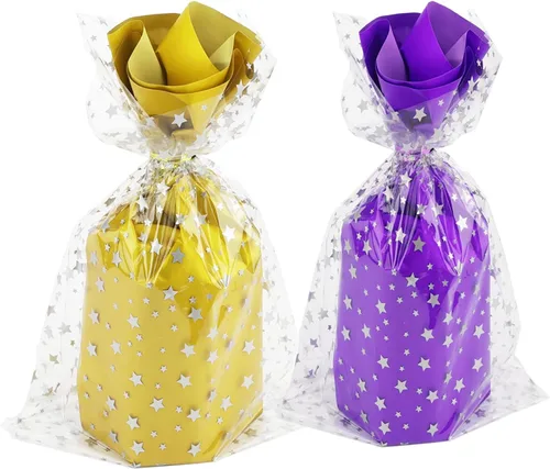 Miniatura 5 de 100 bolsas de regalo de celofán con estampado de estrellas, de 6 x 10 pulgadas, bolsas de regalo de celofán, bolsas de regalo de fiesta, bolsas