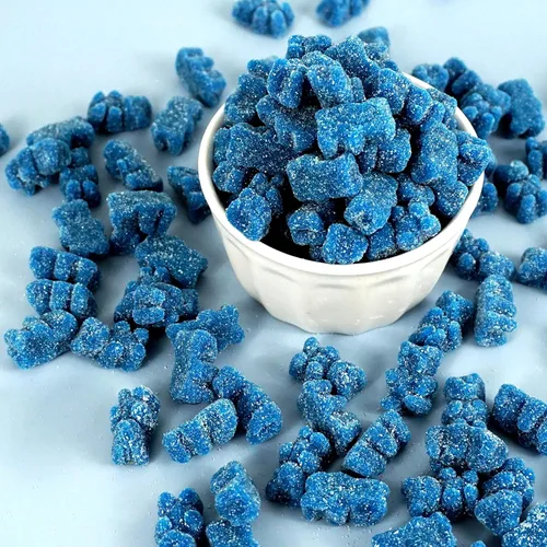 Ositos de gomitas azul oscuro azucarados, bolsa de 2.2 libras, caramelo azul, sabor a frambuesa azul, The Hampton Popcorn & Candy Company
