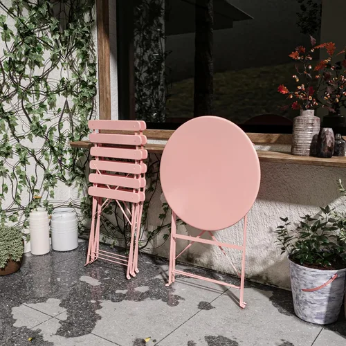 Miniatura 9 de Juego de 3 piezas de muebles de patio para exteriores, mesa y sillas plegables con marco de acero de primera calidad, resistente a la intemperie