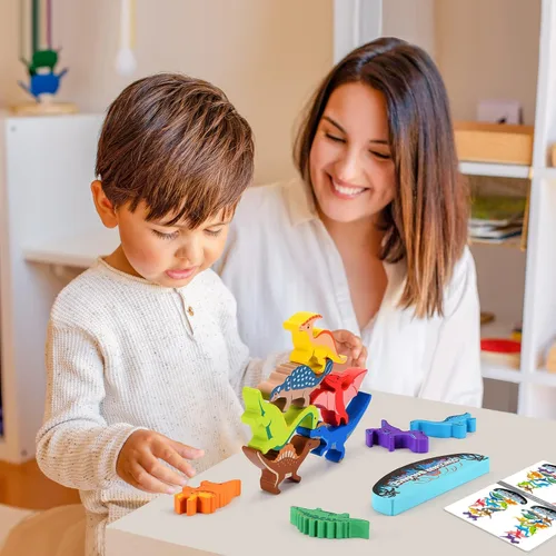 Miniatura 8 de IPOURUP Juguetes de dinosaurio para niños de 3 a 5: juguetes Montessori apilables de madera para niños de 3, 4, 5, 6, 7, 8 años, regalos