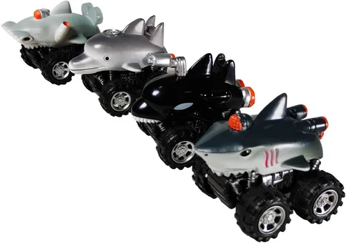 Miniatura 9 de DINOBROS Juguetes de tiburón, autos de tracción para niños y niños pequeños, paquete de 4 unidades, camión de animales marinos, juguete de delfín