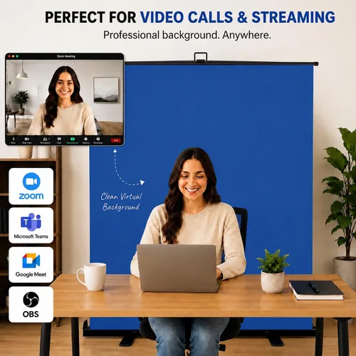 Miniatura 6 de Fondo de pantalla azul de 62 pulgadas – Fondo Chromakey plegable y portátil para streaming, videollamadas, fotografía, zoom y juegos – resistente a