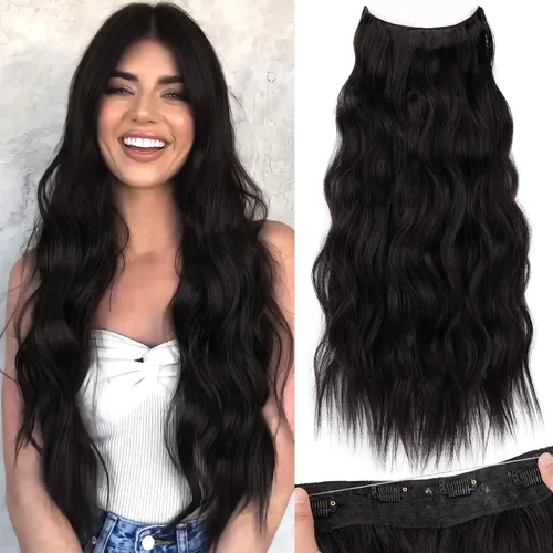 Miniatura 72 de KooKaStyle - Extensiones de cabello con hilo invisible, diadema transparente, ajustables, 4 clips fijadores, cabello largo y ondulado de 12