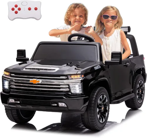 24V 4WD vehículo de juguete conducido, 2 plazas con licencia Chevrolet Silverado HD con control remoto, camión eléctrico para niños con batería para
