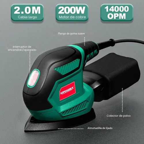 Miniatura 8 de HYCHIKA - Lijadora de detalles, 14,000 OPM, herramienta eléctrica compacta con 12 papeles de lija, sistema de recolección de polvo eficiente