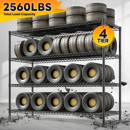 Miniatura 4 de REIBII Estantes de Almacenamiento de 2560LBS Unidad de Estantería de Metal de 55.5"W Estantería de Alambre de 4 Niveles Estantería de Garaje