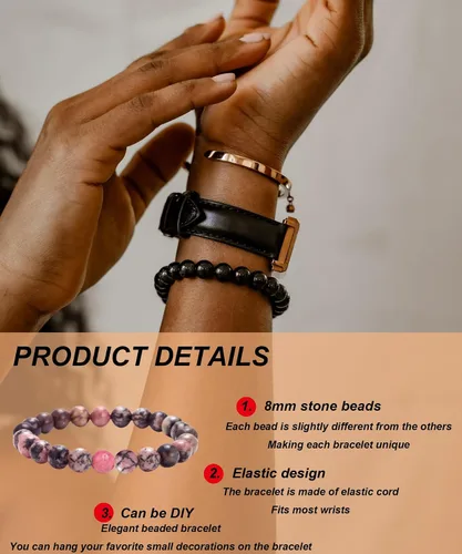 Miniatura 2 de BOMAIL Juego de 12 pulseras de piedras semipreciosas de 0.315 pulgadas (0.315 in), pulseras elásticas de cristal curativo para mujeres y hombres