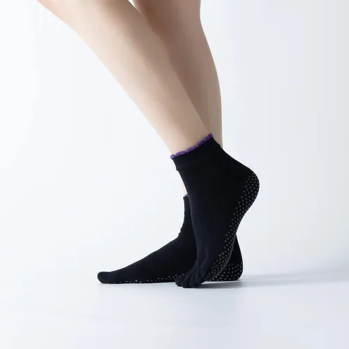 Miniatura 54 de Calcetines de yoga con dedos de pilates con empuñaduras para mujer, antideslizantes, acolchados, florales, calcetines tobilleros para baile de ballet