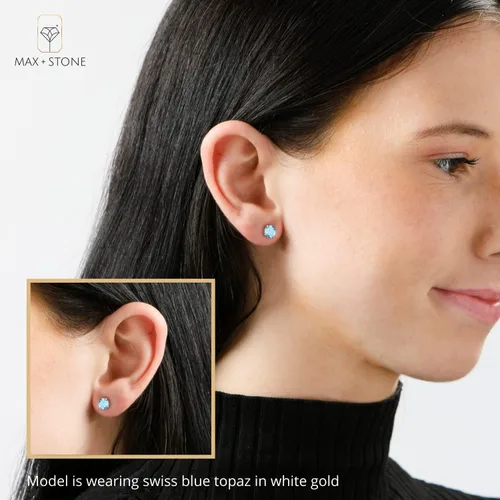 Miniatura 2 de MAX + STONE - Aretes redondos de oro de 14 quilates para mujer, aretes de piedra natal de 0.236in, aretes de piedras preciosas de oro real