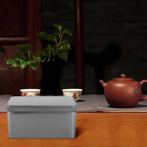 Miniatura 6 de NUOBESTY Caja de lata rectangular vacía, contenedor portátil de almacenamiento de té con tapa, caja de almacenamiento para el hogar para dulces