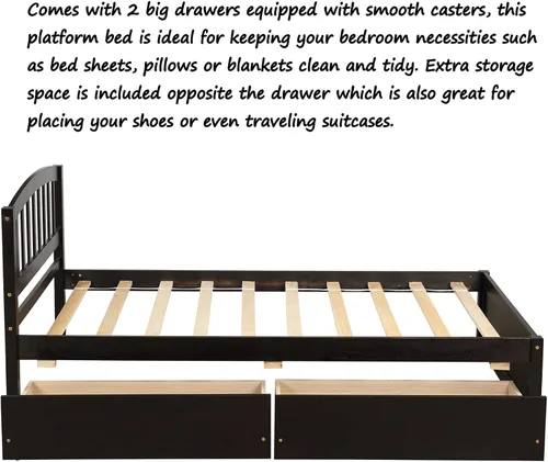 Miniatura 4 de P PURLOVE Base de cama de almacenamiento de madera con dos cajones y cabecero (expreso)
