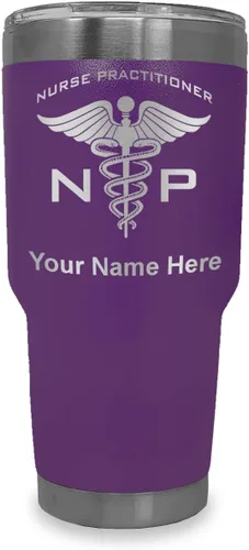 Miniatura 31 de LaserGram NP Nurse Practioner - Vaso aislado al vacío de 20 onzas, grabado personalizado incluido (negro)