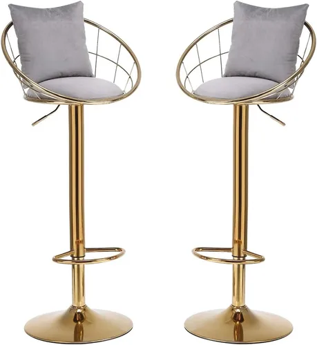 Miniatura 8 de Juego de 2 taburetes de bar giratorios de terciopelo, sillas de bar ajustables con respaldo y reposapiés, silla moderna para isla de cocina