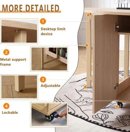 Miniatura 7 de COMUHOME Mesa de comedor plegable redonda de 47.3 pulgadas para 4-8, mesa de comedor plegable de madera para cocina, mesa de comedor grande con Mesa