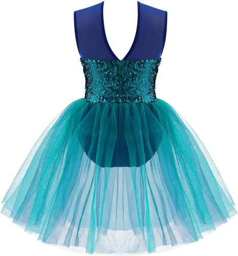 Miniatura 2 de JEATHA Kids Girls Sleeveless Shiny Sequins V-Back Tank Leotard Dress Lyrical Latin Jazz Ballroom Dancewear