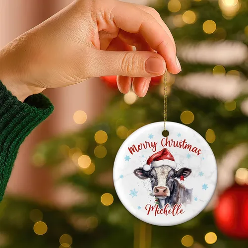 Miniatura 6 de Hyturtle Adornos de Navidad personalizados para amantes de las vacas - Adorno de Navidad de cerámica con nombre personalizado de vaca - Lindos