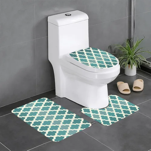 Miniatura 15 de Juego de 3 alfombras de baño con diseño de tulipanes rosados con fondo de madera, antideslizantes, con patrón de resorte, extra suaves y absorbentes