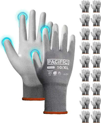 Miniatura 13 de PACIFIC PPE 18 pares de guantes de trabajo, guantes de punto sin costuras recubiertos de poliuretano, guantes de seguridad para pantalla táctil