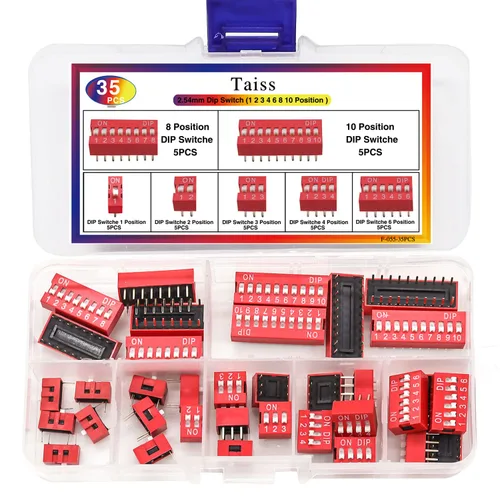 Miniatura 5 de Taiss Juego surtido de 35 interruptores de inmersión de doble fila, 1, 2, 3, 4, 6, 8, 10 posiciones, 0.100 in, montaje en PCB, interruptor DIP