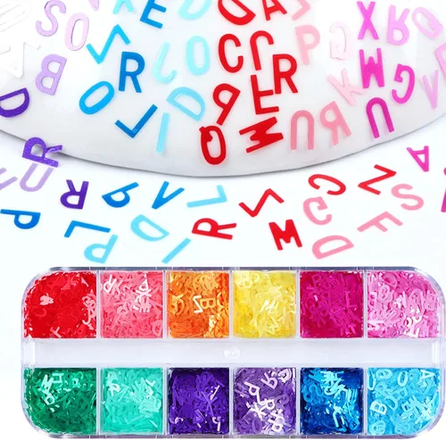 Miniatura 2 de Accesorios de relleno de resina, letras inglesas, lentejuelas con purpurina, rellenos de moldes epoxi para arte de uñas y fabricación de joyas