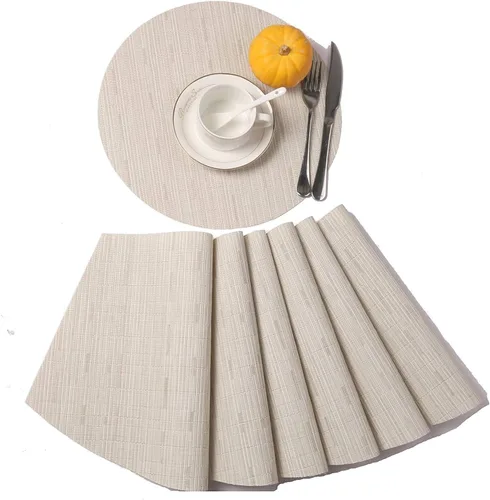 Miniatura 7 de SHACOS Juego de 5 manteles individuales pequeños en forma de cuña con centro de mesa, resistentes al calor, lavables (5, beige)