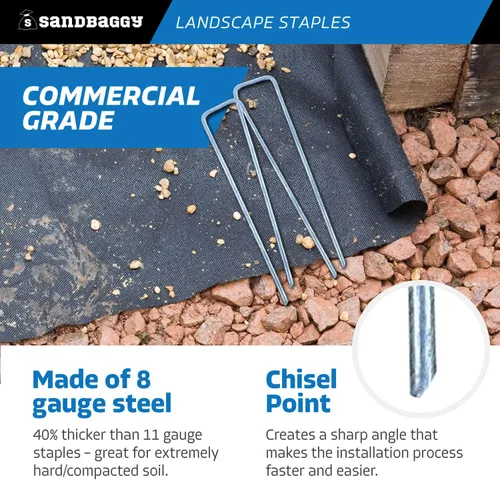 Miniatura 5 de Sandbaggy Grapas de césped para paisaje de 6 pulgadas (acero calibre 8) Ideal para suelos duros y rocosos 40% más grueso que el calibre 11