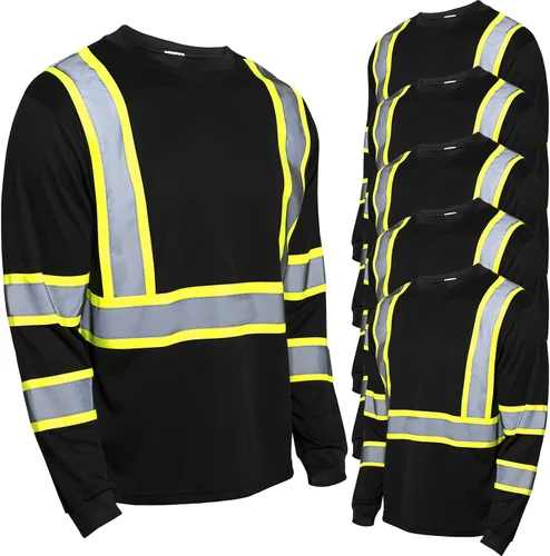 Miniatura 9 de Paquete de 6 camisetas de manga larga de seguridad, clase 3 de alta visibilidad con tiras reflectantes para trabajo topógrafo construcción Naranja