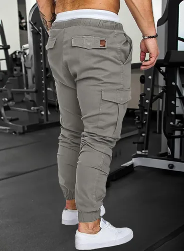 Miniatura 4 de JMIERR Pantalones cargo de moda para hombre, casuales, de algodón, elásticos, de sarga con cordón, pantalones deportivos con 6 bolsillos