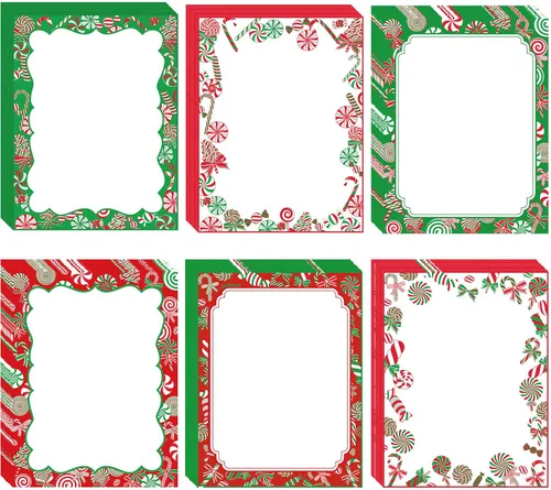 180 hojas de papel de papelería de Navidad con mentas y bastones de caramelo, papel de papelería navideño, hojas de cartas para notas, tarjetas de