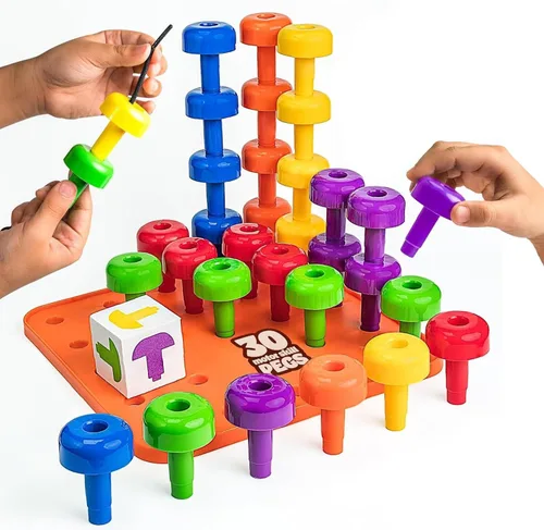 Skoolzy Juego de tablero de clavijas Montessori para niños de 2 años, 33 piezas de plástico para niños, juguetes de terapia ocupacional con