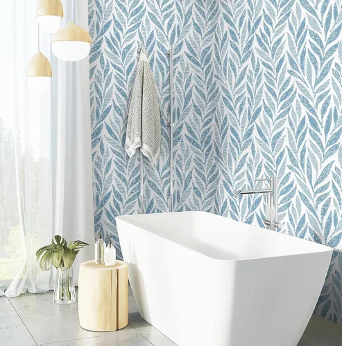 Miniatura 6 de Safiyya Papel tapiz autoadhesivo para despegar y pegar, papel de contacto bohemio moderno para dormitorio, papel tapiz azul y blanco, rollo