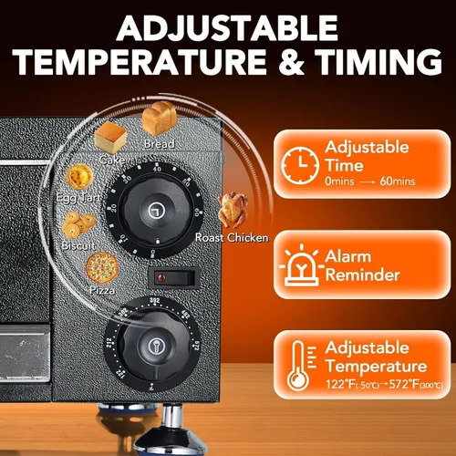 Miniatura 4 de Horno de pizza comercial de alta velocidad de 12 pulgadas 1100 W Acero inoxidable sellado con temporizador de 60 minutos para pizzería, camión