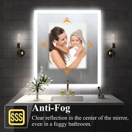 Miniatura 5 de SBAGNO - Espejo de baño LED con luces, 32 x 28 pulgadas, borde 3D, espejo de pared con Bluetooth, antivaho, atenuación continua, 3 colores, espejo