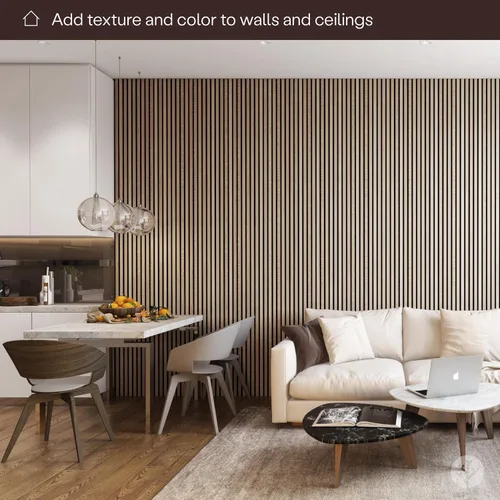 Miniatura 2 de Bark & Bole Oak - Paneles acústicos de chapa de madera texturizada 3D para pared y techo, solución decorativa que absorbe el sonido para hogares