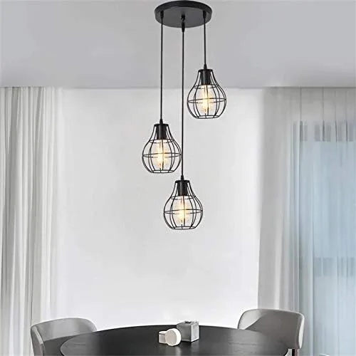 Miniatura 5 de Modern Black Pendant Light Fixtures, Mesh Metal Chandelier, Vintage Industrial 3 Heads Hanging Pendant Lamp for Kitchen Island Dining Room Farmhouse