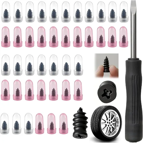 PUSKIU Kit de clavos de goma para reparación de neumáticos con 2 tamaños, tapones de neumáticos atornillados, tornillos de reparación de neumáticos