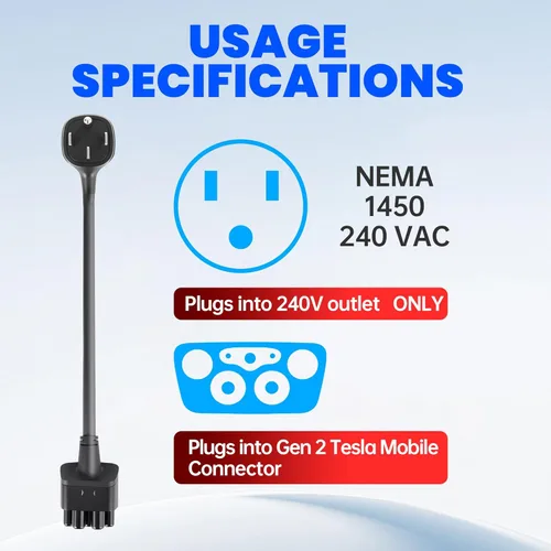 Miniatura 4 de car&smo Adaptador NEMA 14-50 para cargador móvil Tesla Gen 2 y Gen 3, 32A 240V ETL certificado EV conector de carga EV, IP55 resistente a