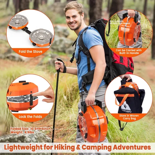 Miniatura 5 de Cofiyard Estufa de campamento de propano de 2 quemadores de 20,000 BTUs, estufa de campamento plegable portátil con quemadores ajustables, regulador
