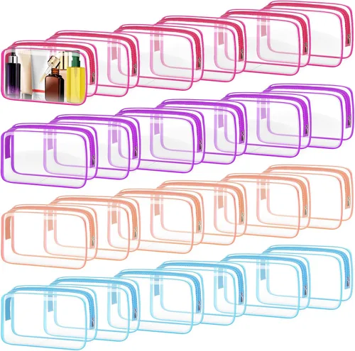 24 bolsas de aseo transparentes, bolsa de cosméticos para organizador de maquillaje de viaje, bolsa aprobada por la TSA, multicolor, mediana