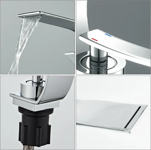Miniatura 6 de becola Grifo de lavabo de baño cromado, grifo de baño moderno de arco bajo, grifo de lavabo de latón de un solo agujero, grifo táctil de lavabo