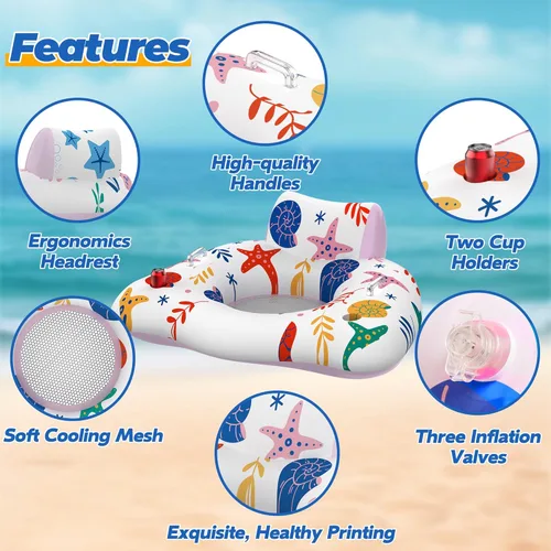 Miniatura 3 de CACSPS Flotadores inflables de piscina para adultos, sillas flotantes con portavasos, flotadores de piscina resistentes para diversión acuática
