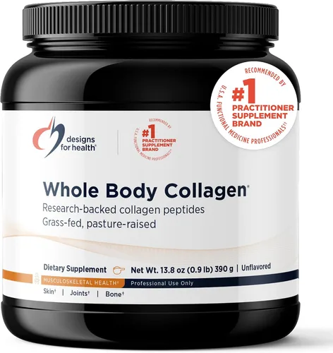 Designs for Health Polvo de colágeno para todo el cuerpo, péptidos de colágeno hidrolizados en polvo para una piel y cabello saludables, salud de