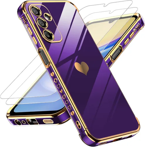 Miniatura 70 de LeYi for Moto G 5G 2025 Case: with Tempered Glass Screen Protector [2 Pcs]+ Full Camera Lens Protection,Love Heart Plating Cute Luxury Soft TPU