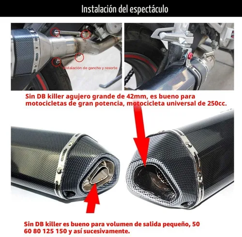 Miniatura 4 de Silenciador de escape de fibra de carbono de 1.5 – 2 pulgadas con DB Killer extraíble para motocicletas de calle/deporte y scooters con tubos
